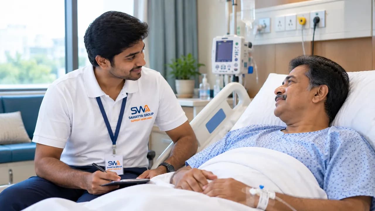 A SWA Guardian sitting at the bedside of an admitted patient